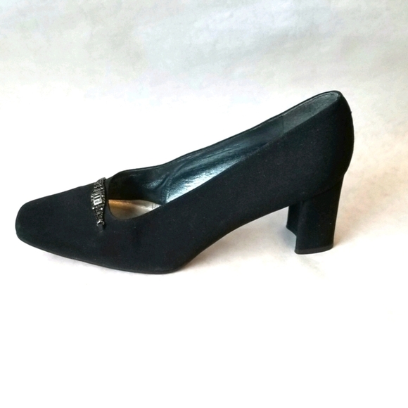 Stuart Weitzman black fabric heels rhinestone - Picture 1 of 5